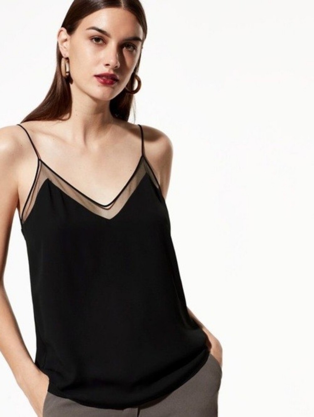 Babaton Black Sheer-Trim Spaghetti Strap Cami